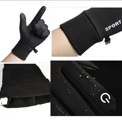 4 photos des gants tactiles en utilisation sur fond blanc