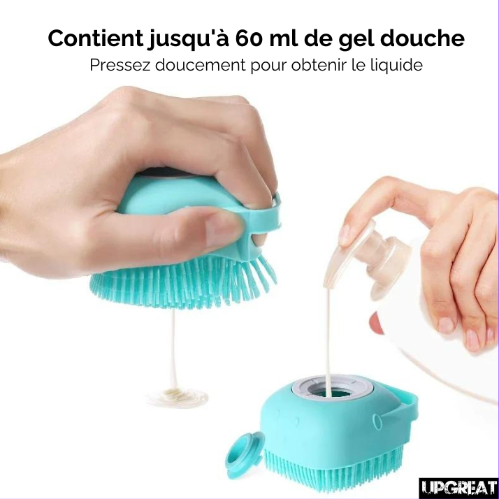 60 ml de gel douche dans brosse a shampoing pour animaux sur fond blanc