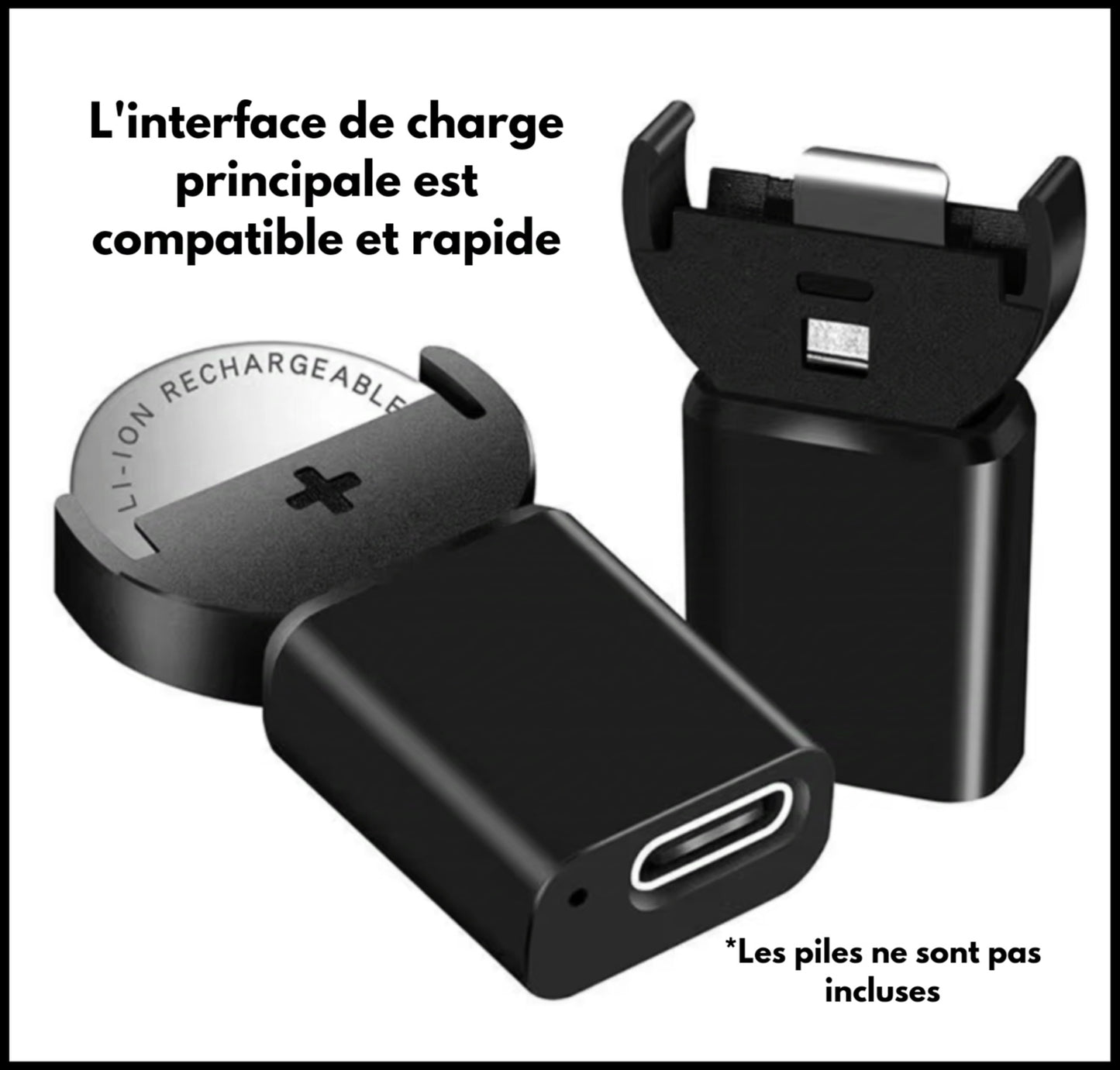 Chargeur pile en lithium / Interface de charge principale est compatible et rapide, les piles ne sont pas incluses / fond blanc