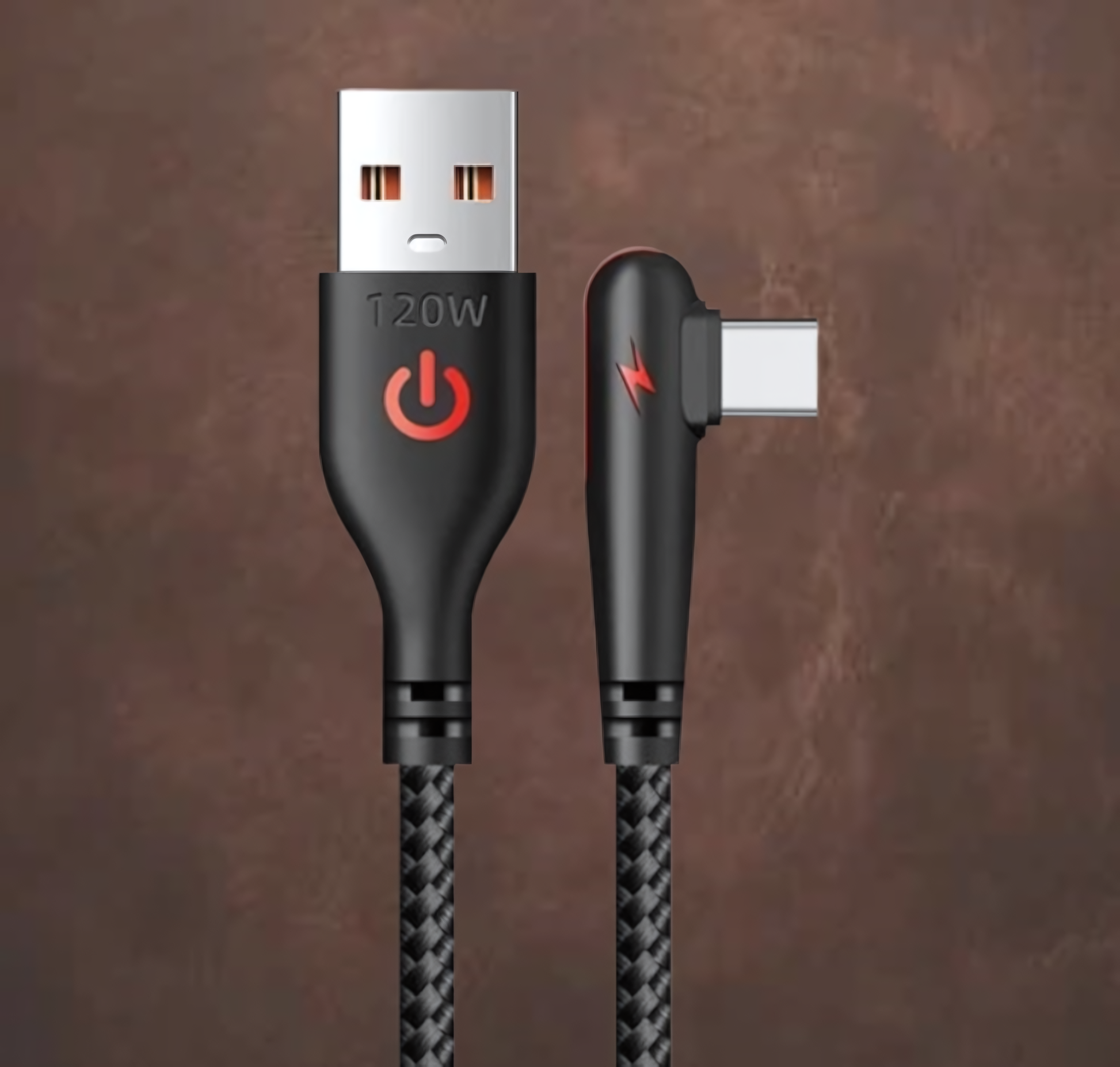 cable usb-c sur fond marron