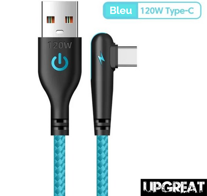 cable usb-c bleu sur fond blanc avec logo upgreat