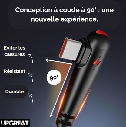 caracteristiques cable usb-c sur fond noir avec logo upgreaat