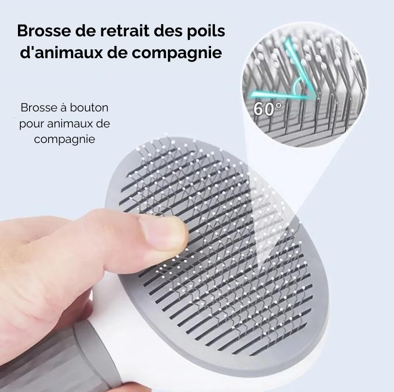 devant de la brosse autonettoyante noire pour animaux sur fond blanc