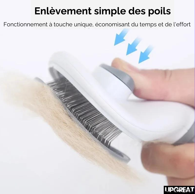 fonction pour enlever les poils de la brosse autonettoyante noire sur fond blanc