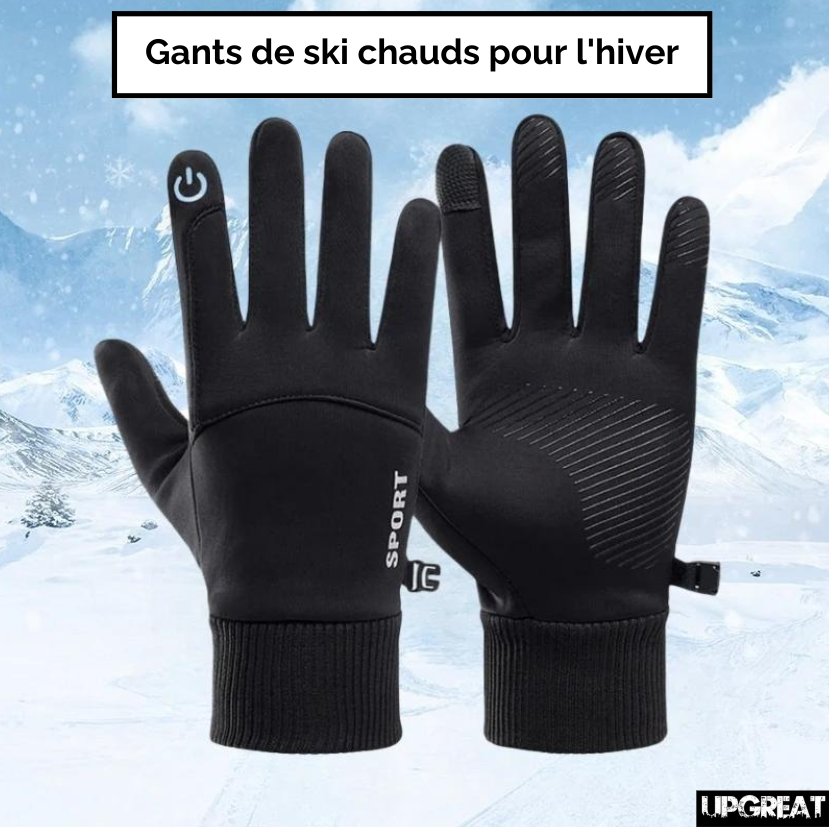 ganst etanches tactiles chaud  sur fond de montagne eneige 