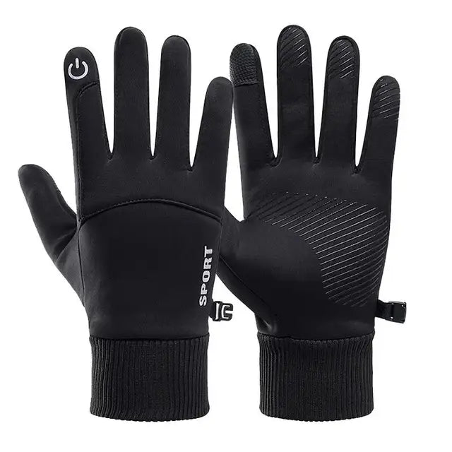 gants etanches et tactiles noires de devant et derriere sur fond blanc