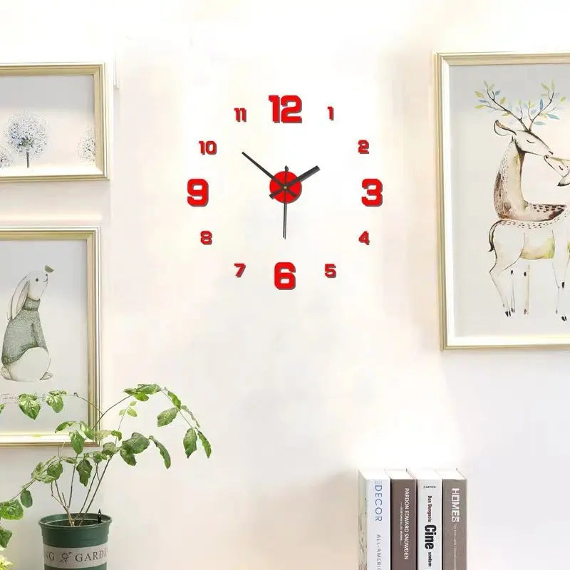 horloge murale diy rouge sur mur blanc