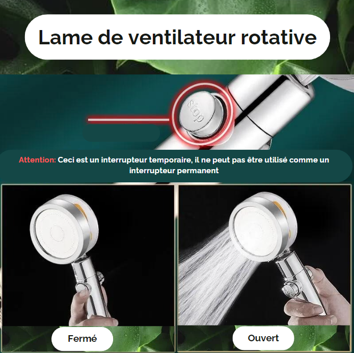 ouverture et fermeture de l eau sur le pommeau de douche a helice